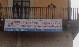 Pisa città europea dello sport 2016: lo striscione su Palazzo Gambacorti