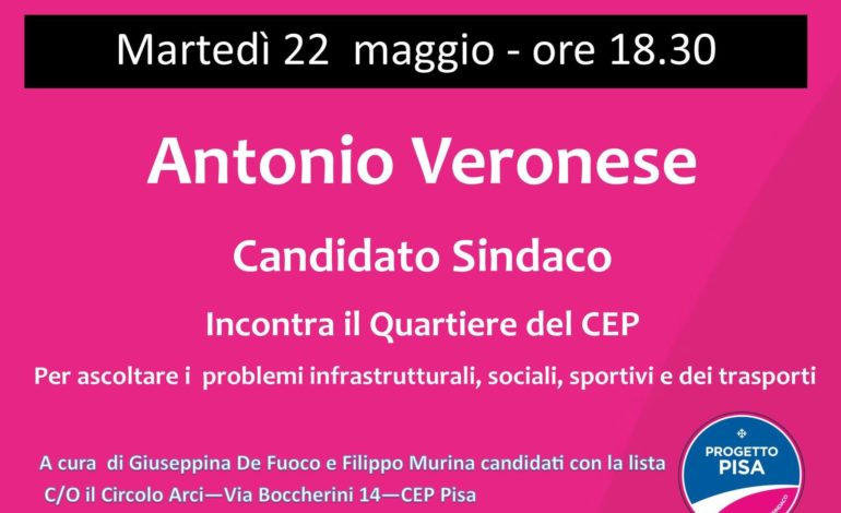 Elezioni Pisa, il candidato Sindaco Veronese incontra i cittadine del CEP