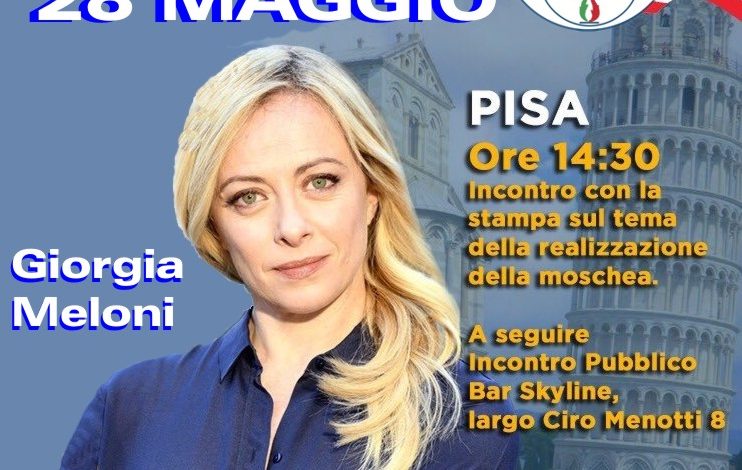 Elezioni Pisa, Giorgia Meloni a Pisa per sostenere i candidati del centro destra