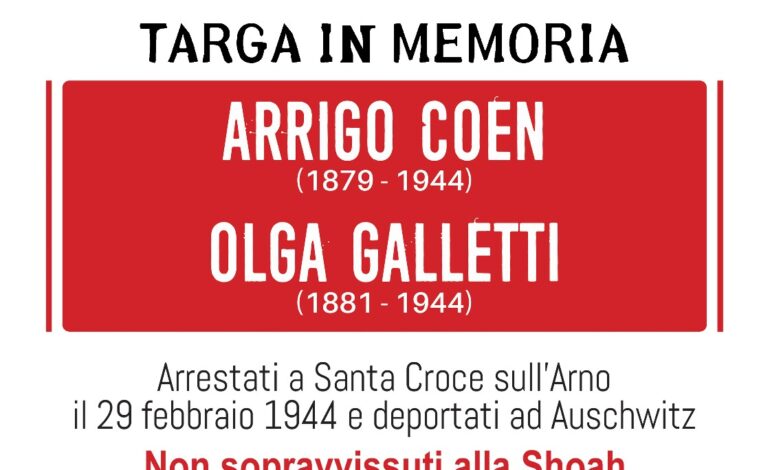 ﻿Santa Croce, una targa in memoria della coppia ebrea deportata e morta ad Auschwitz